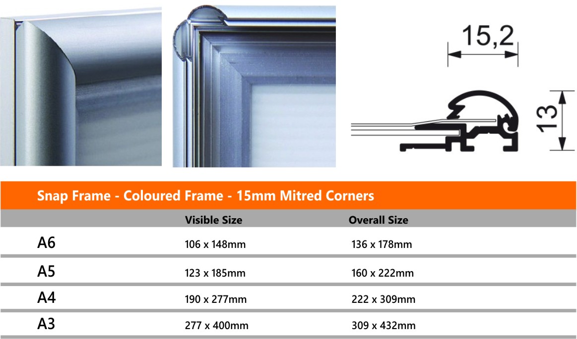 15mm Colour Frame Snap Frames